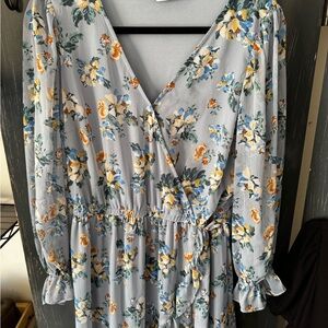 LC Lauren Conrad Light Blue Floral Wrap Midi Dress